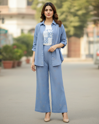 Western Denim Co-ord Set | Designer Mukesh | Denim Styled Lycra