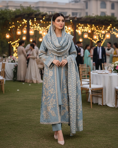 Designer Three Piece | Gown/Inner - Shah Jahan | Premium Khaddar