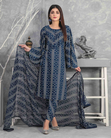 Designer Three Piece | Digital Printed | Chiffon Printed Dupatta