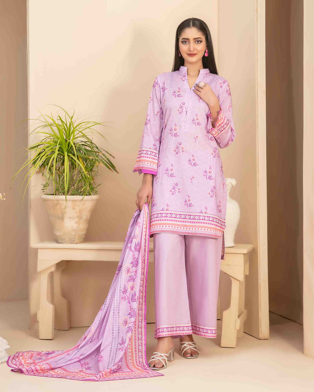 Digital Printed Three Piece | Designer "Rameen" | Premium Slub Lawn