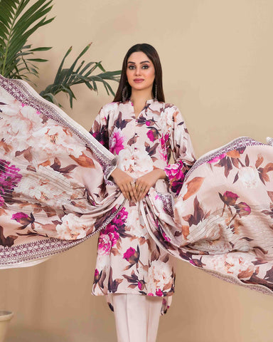 Designer Three Piece | Floral Printed Linen