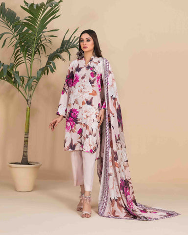 Designer Three Piece | Floral Printed Linen