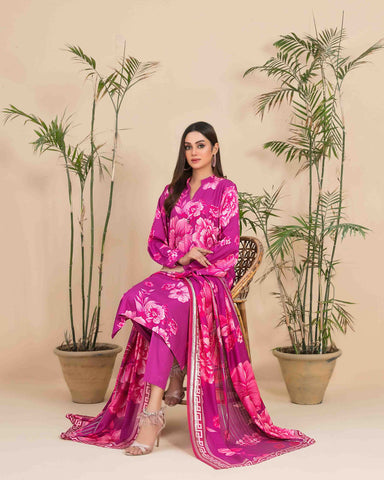 Designer Three Piece | Floral Printed Linen