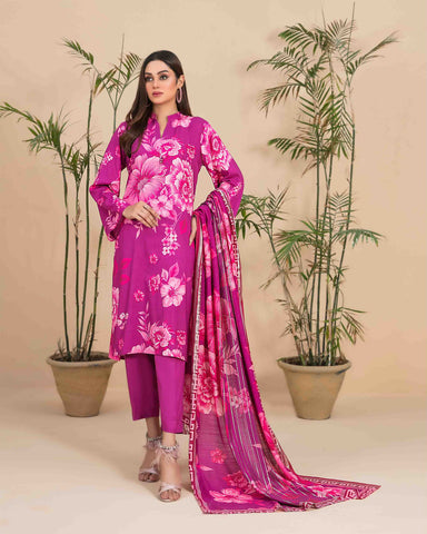 Designer Three Piece | Floral Printed Linen