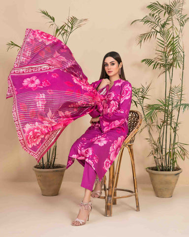 Designer Three Piece | Floral Printed Linen