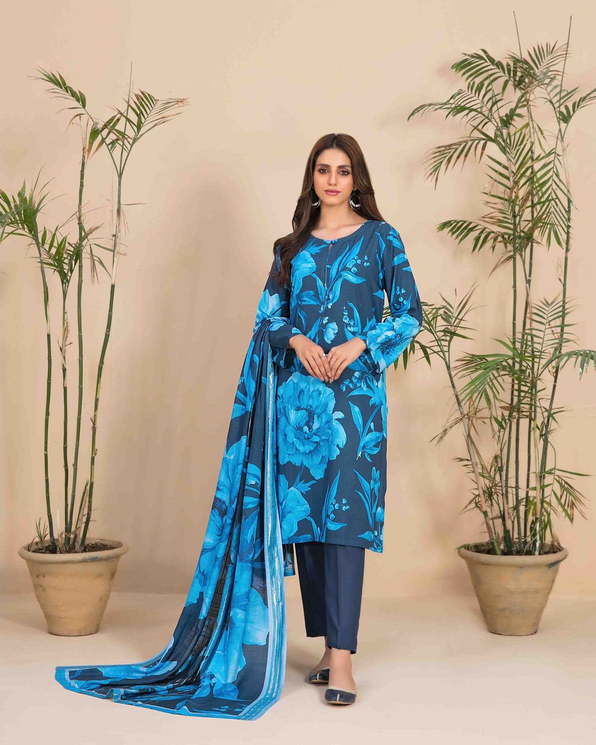 Designer Three Piece | Floral Printed Linen