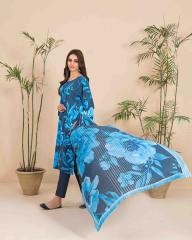 Designer Three Piece | Floral Printed Linen