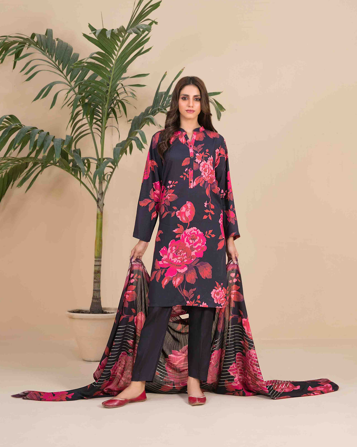 Designer Three Piece | Floral Printed Linen