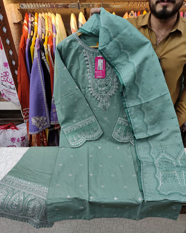 Designer Three Piece | Exquisite Embroidered | Winter Self Cotton
