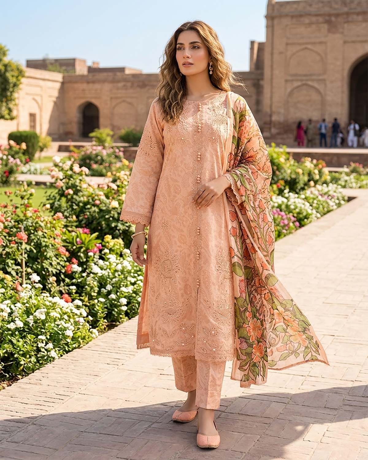 Designer Three Piece | Embroidered - Trio Button | Cotton Lawn