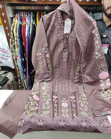 Designer Three Piece | Embroidered - Mehrmah | Premium Cotton Khaddar
