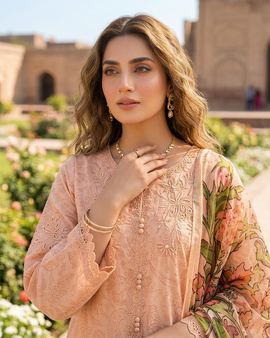 Designer Three Piece | Embroidered - Trio Button | Cotton Lawn
