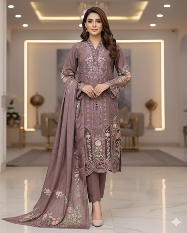 Designer Three Piece | Embroidered - Mehrmah | Premium Cotton Khaddar