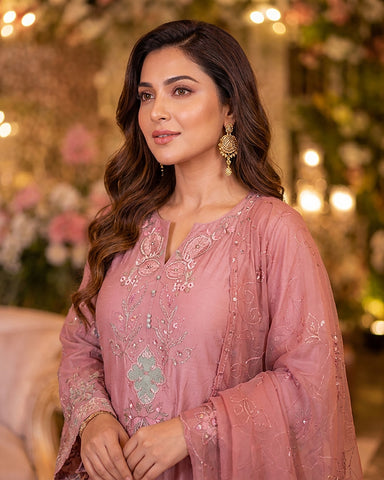 Designer Three Piece | Embroidered - Kaaftan | Premium Silk
