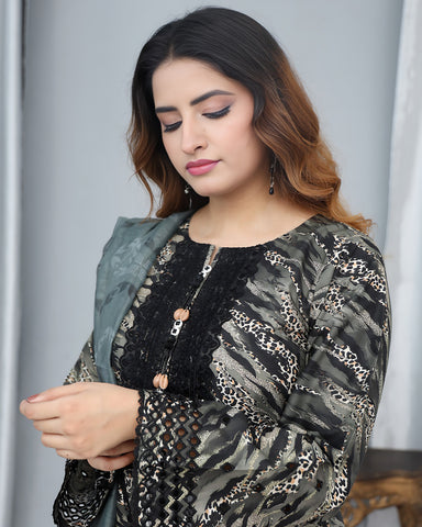 Designer Printed Three Piece | Embroidered - Pearl One | Winter Cotton