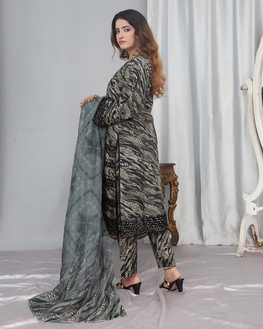 Designer Printed Three Piece | Embroidered - Pearl One | Winter Cotton