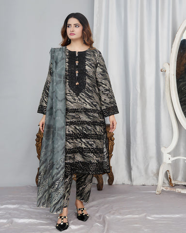 Designer Printed Three Piece | Embroidered - Pearl One | Winter Cotton