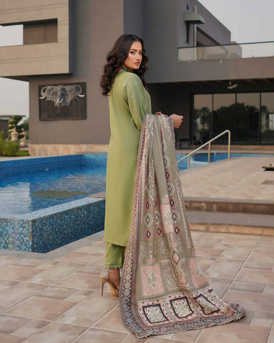 Designer Three Piece | Embroidered - Munira | Luxury Dhanak