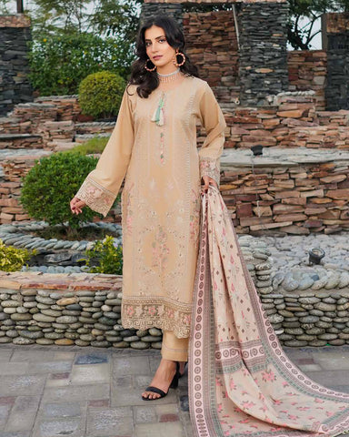 Designer Three Piece | Embroidered - Munira | Luxury Dhanak