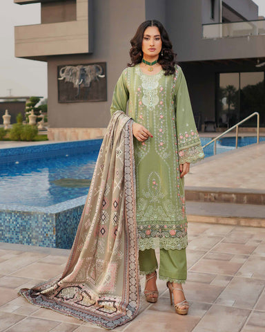 Designer Three Piece | Embroidered - Munira | Luxury Dhanak