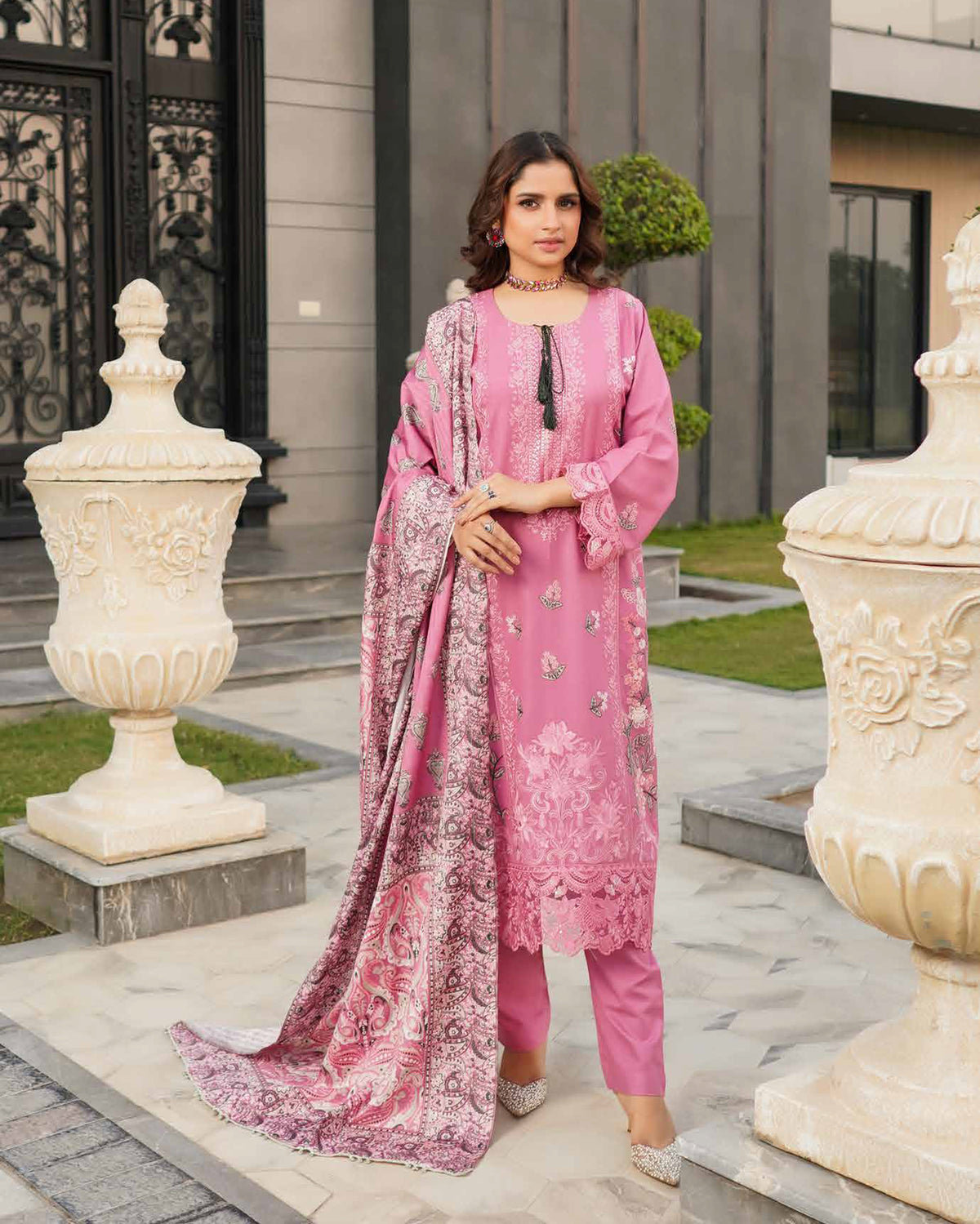 Designer Three Piece | Embroidered - Munira | Luxury Dhanak
