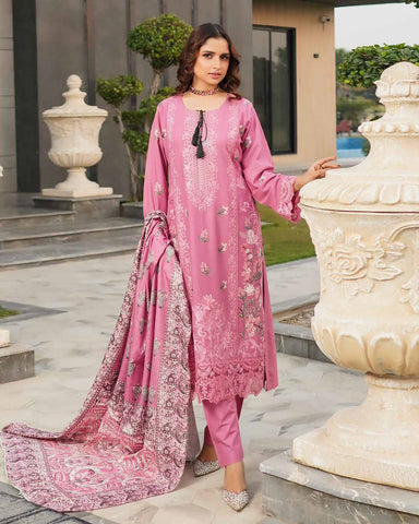 Designer Three Piece | Embroidered - Munira | Luxury Dhanak