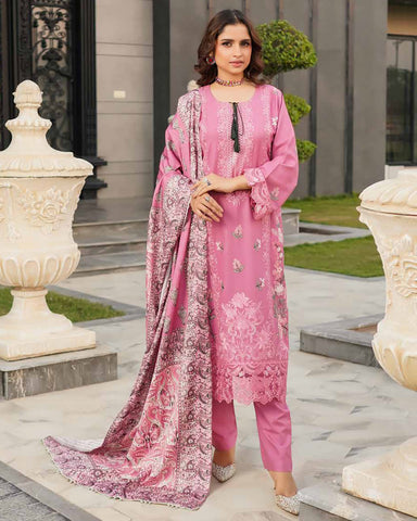 Designer Three Piece | Embroidered - Munira | Luxury Dhanak