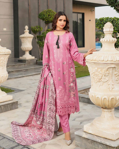 Designer Three Piece | Embroidered - Munira | Luxury Dhanak