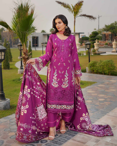 Designer Three Piece | Embroidered - Munira | Luxury Dhanak