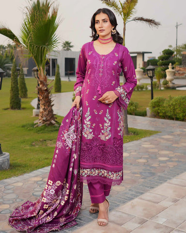 Designer Three Piece | Embroidered - Munira | Luxury Dhanak