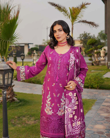 Designer Three Piece | Embroidered - Munira | Luxury Dhanak