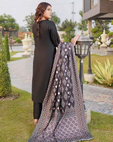 Designer Three Piece | Embroidered - Munira | Luxury Dhanak