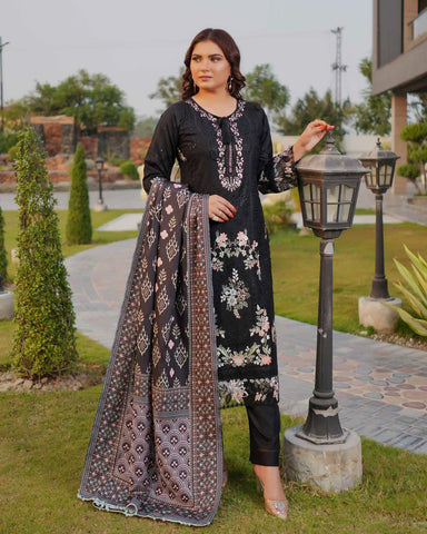 Designer Three Piece | Embroidered - Munira | Luxury Dhanak
