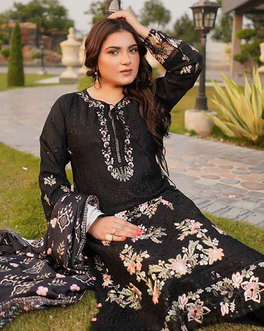 Designer Three Piece | Embroidered - Munira | Luxury Dhanak