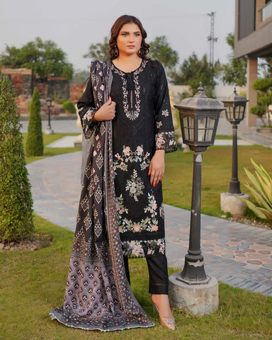 Designer Three Piece | Embroidered - Munira | Luxury Dhanak