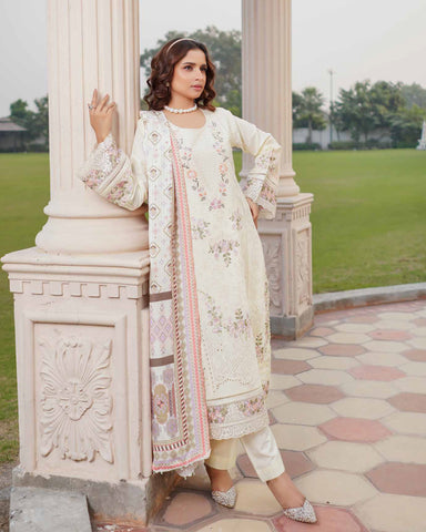 Designer Three Piece | Embroidered - Munira | Luxury Dhanak