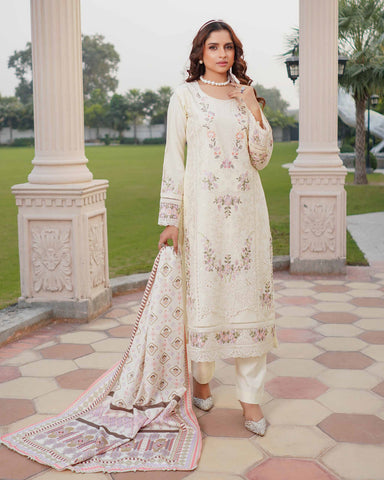 Designer Three Piece | Embroidered - Munira | Luxury Dhanak