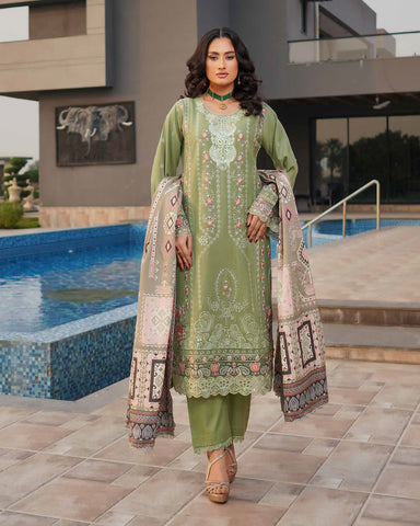 Designer Three Piece | Embroidered - Munira | Luxury Dhanak