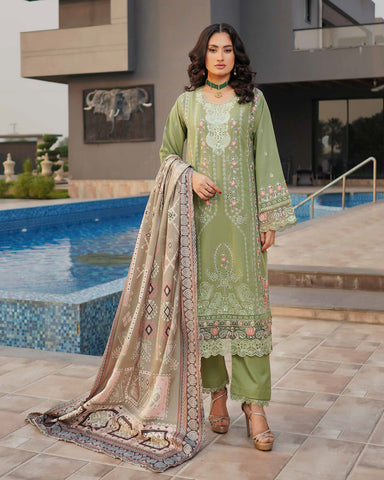 Designer Three Piece | Embroidered - Munira | Luxury Dhanak