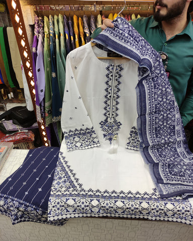 Designer Three Piece | White & Else - Eid Special | Premium Lawn Cotton