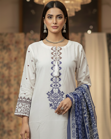 Designer Three Piece | White & Else - Eid Special | Premium Lawn Cotton