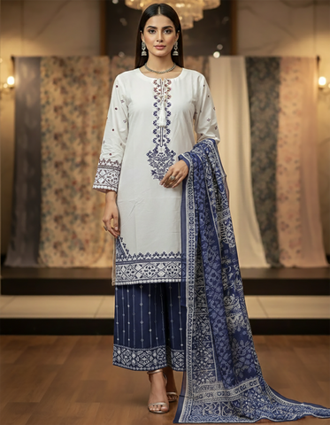 Designer Three Piece | White & Else - Eid Special | Premium Lawn Cotton