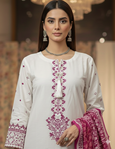 Designer Three Piece | White & Else - Eid Special | Premium Lawn Cotton