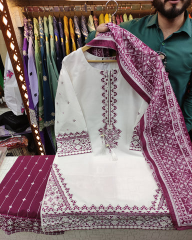 Designer Three Piece | White & Else - Eid Special | Premium Lawn Cotton