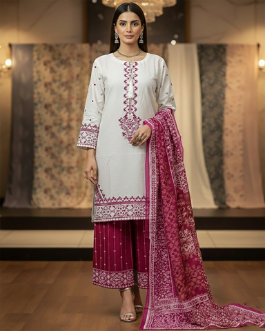 Designer Three Piece | White & Else - Eid Special | Premium Lawn Cotton