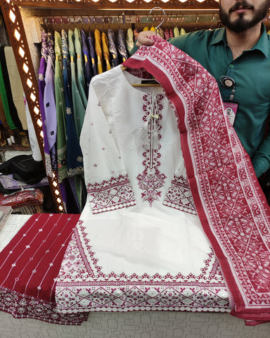 Designer Three Piece | White & Else - Eid Special | Premium Lawn Cotton