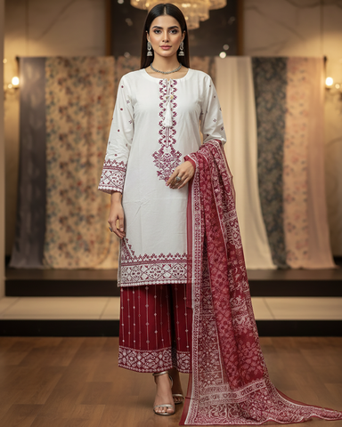Designer Three Piece | White & Else - Eid Special | Premium Lawn Cotton