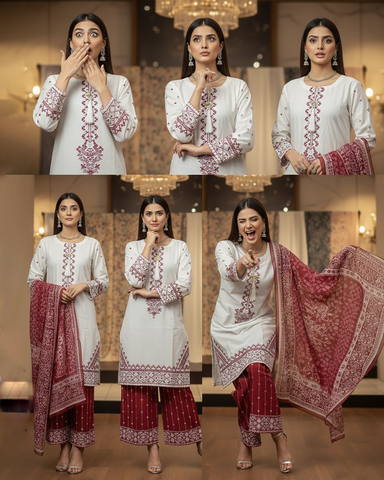 Designer Three Piece | White & Else - Eid Special | Premium Lawn Cotton