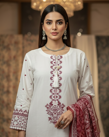 Designer Three Piece | White & Else - Eid Special | Premium Lawn Cotton