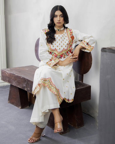 Designer Two Pieces | Embroidered Shirt | Khaddar